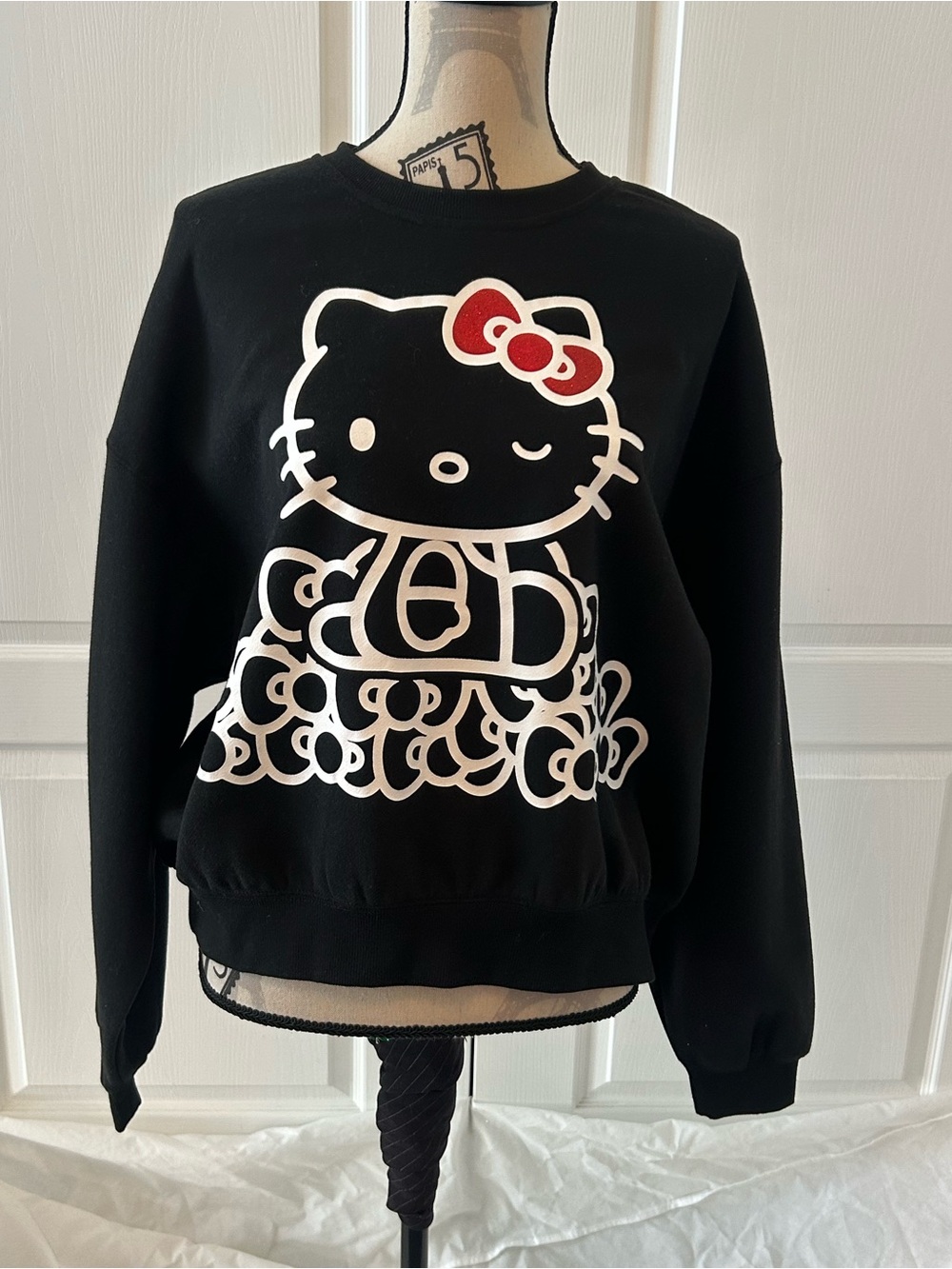Hello Kitty Black Sweatshirt with White Graphic and Red Bow